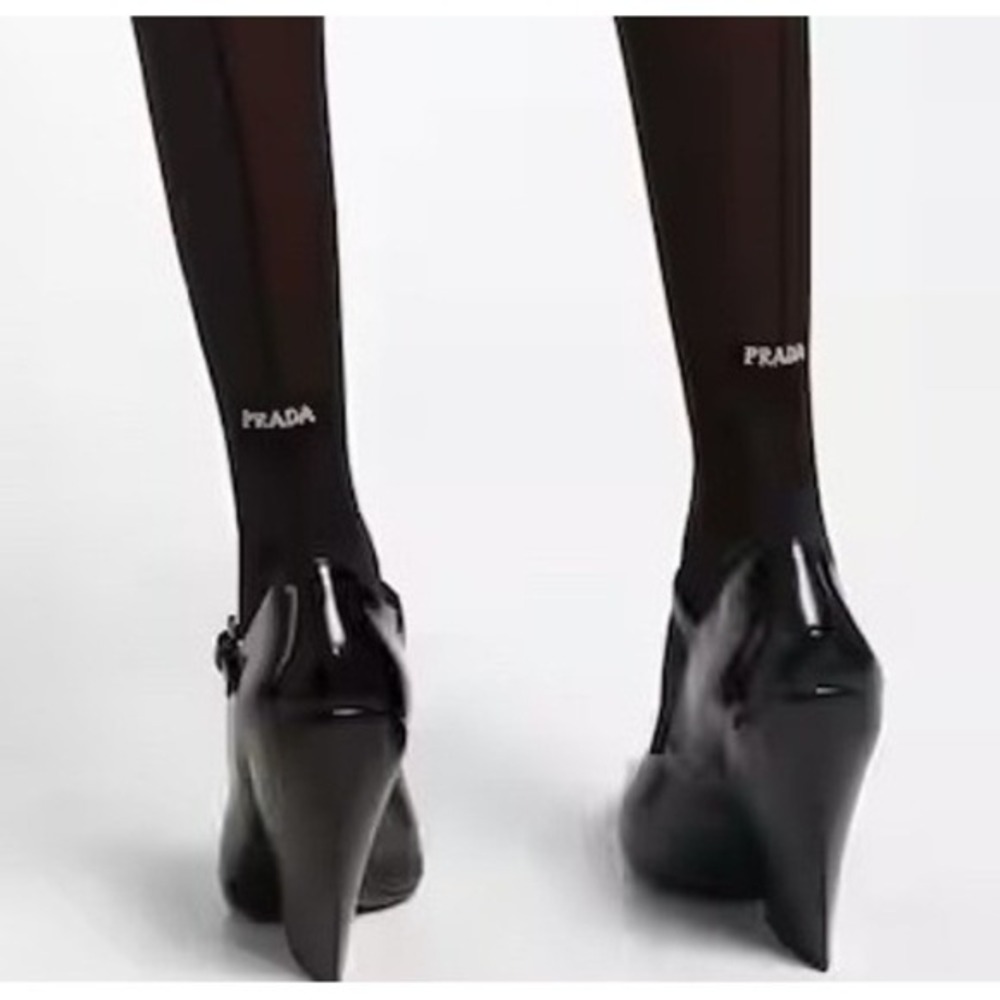 Prada‎ Black Nylon Light Tights Sheer Logo Detail Made in Italy Size 1 NWT